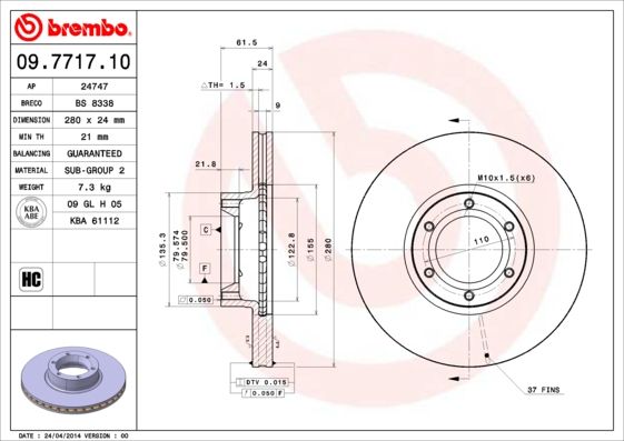 фото Тормозной диск brembo 09.7717.10