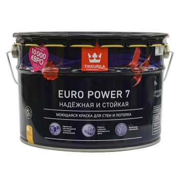 Краска Tikkurila Euro Power 7, база A, 9 л грунтовка против грибков и плесени tikkurila euro primer укрепляющая концентрат 1 3 3л