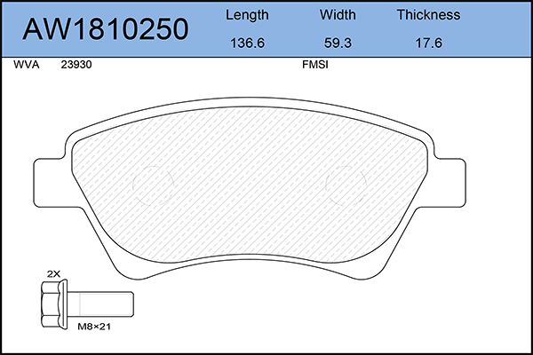 фото Комплект тормозных колодок, дисковый тормоз aywiparts aw1810250