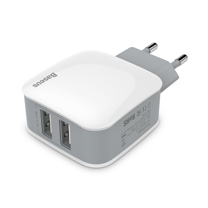 фото Сетевое зарядное устройство baseus letour, 2xusb, 3 a, white