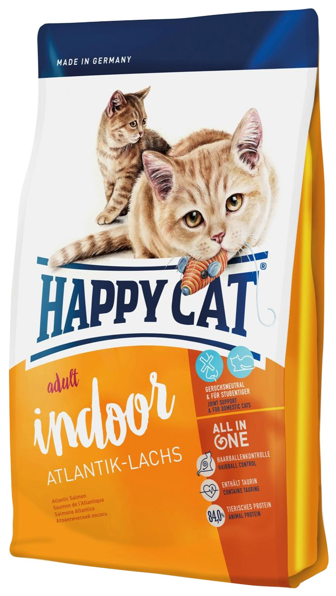 фото Сухой корм для кошек happy cat fit & well indoor, для домашних, атлантический лосось,1,4кг