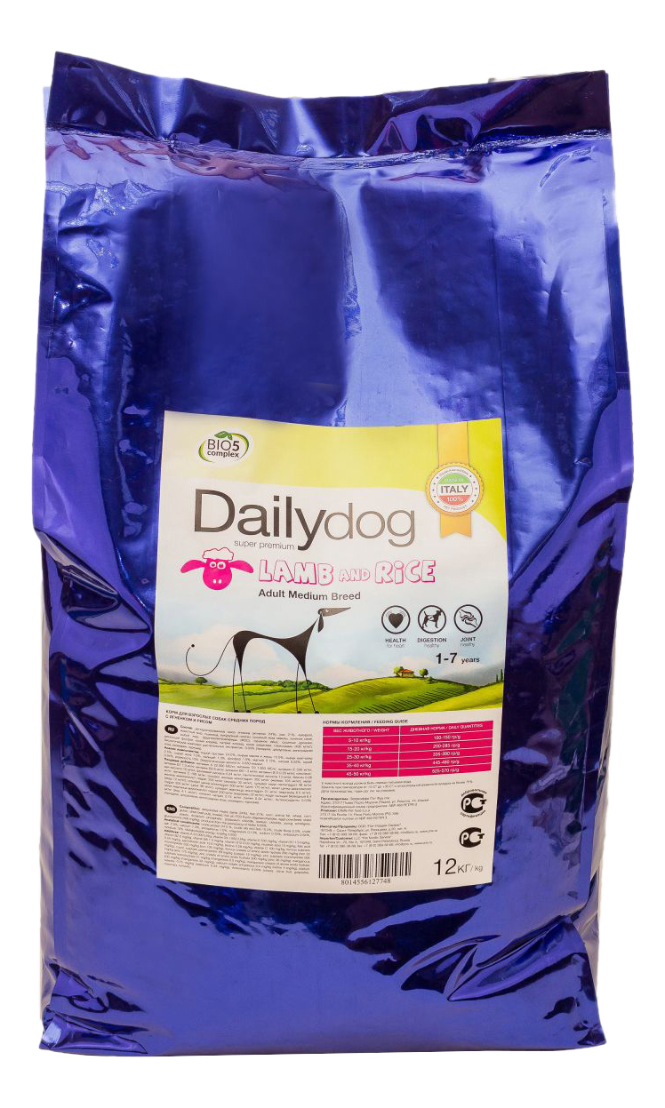 фото Сухой корм для собак dailydog adult medium breed, для средних пород, ягненок и рис, 12кг
