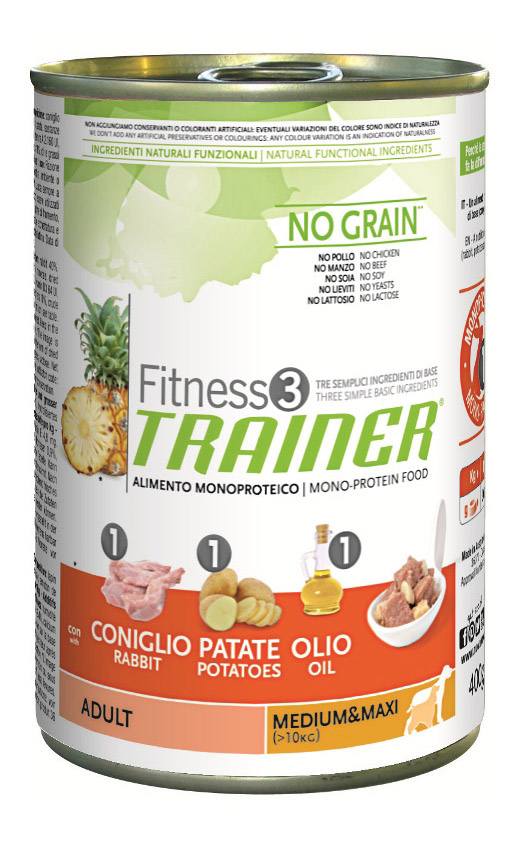 

Консервы для собак TRAINER Fitness3 Medium/Maxi Adult, кролик, картофель, 12шт, 400г, Fitness3
