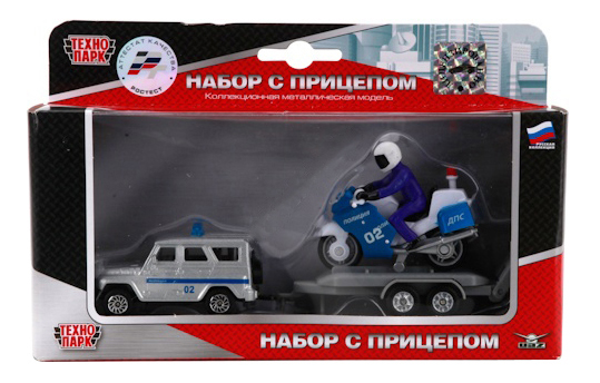 фото Игровой набор технопарк уаз с мотоциклом на прицепе полиция