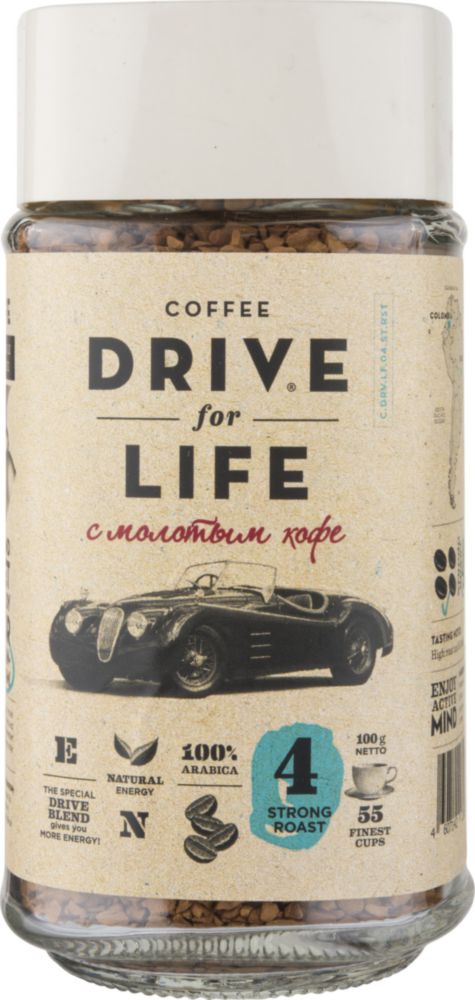 фото Кофе растворимый drive for life strong roast с молотым 100 г