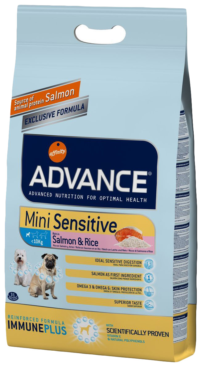 фото Сухой корм для собак advance sensitive mini, лосось, рис, 3кг