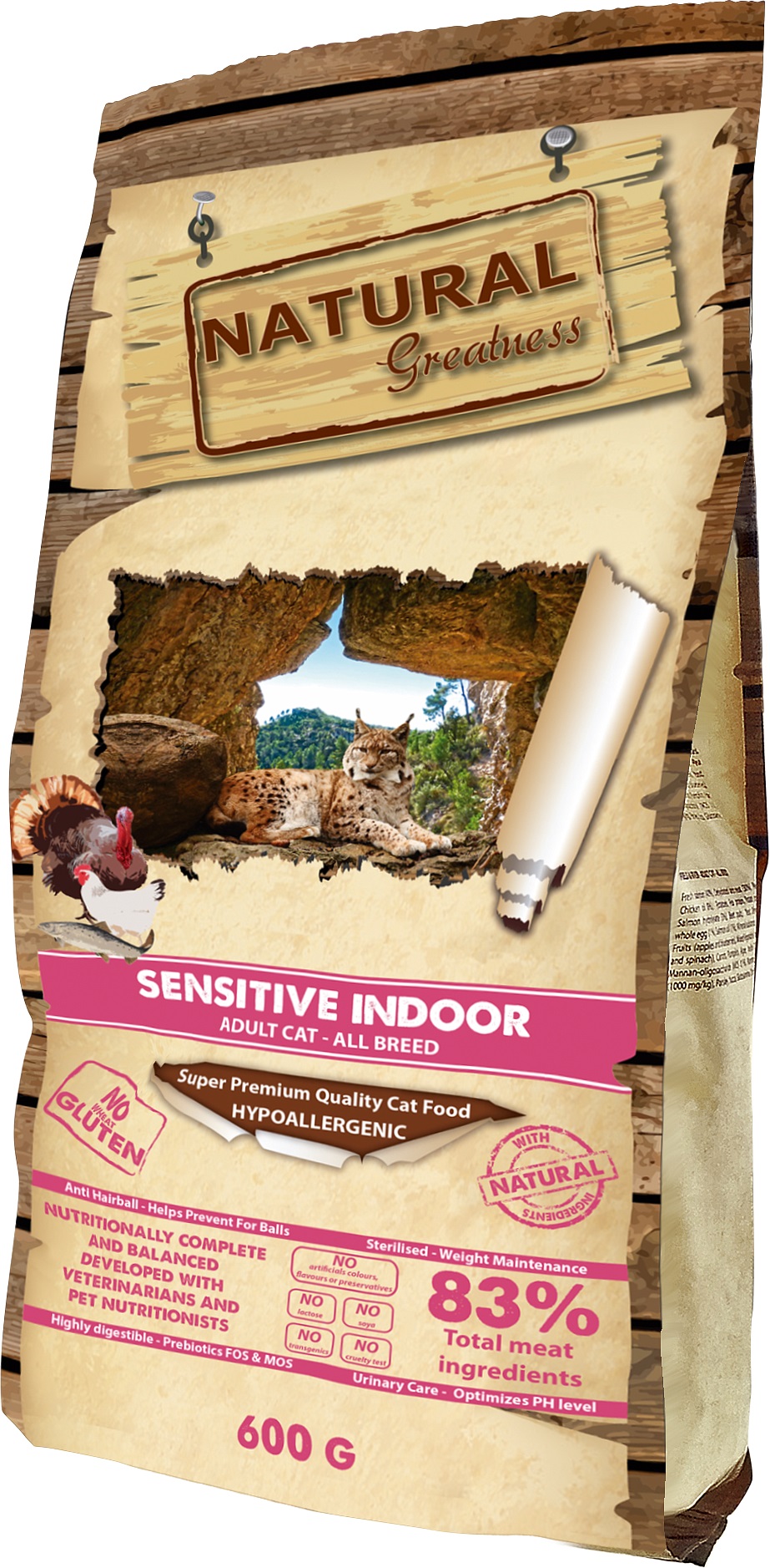 фото Сухой корм для кошек natural greatness sensitive indoor, для домашних, гипоаллергенный,2кг