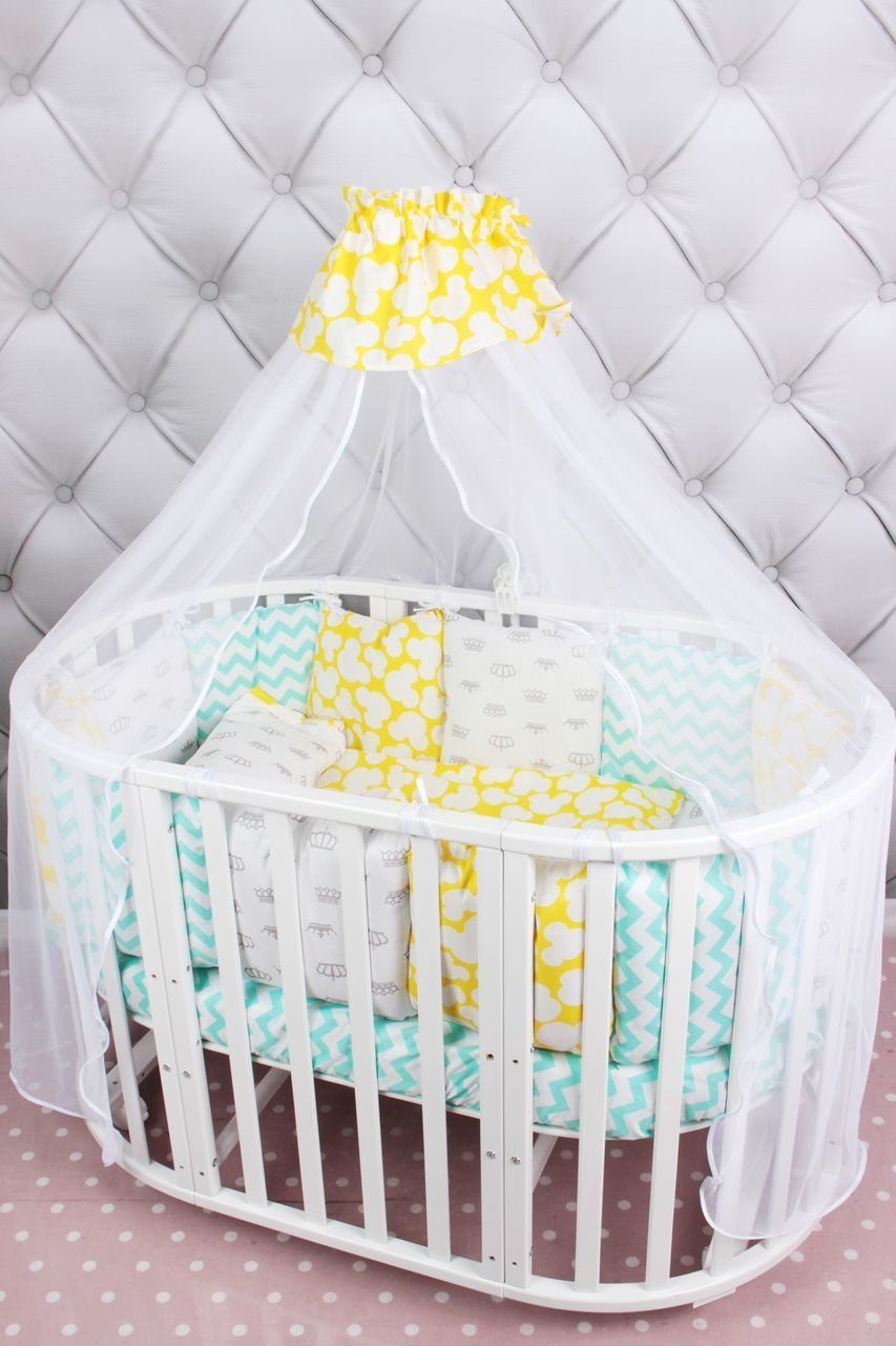 

Комплект в кроватку 19 предметов AmaroBaby HAPPY BABY (мятный/желтый, бязь)