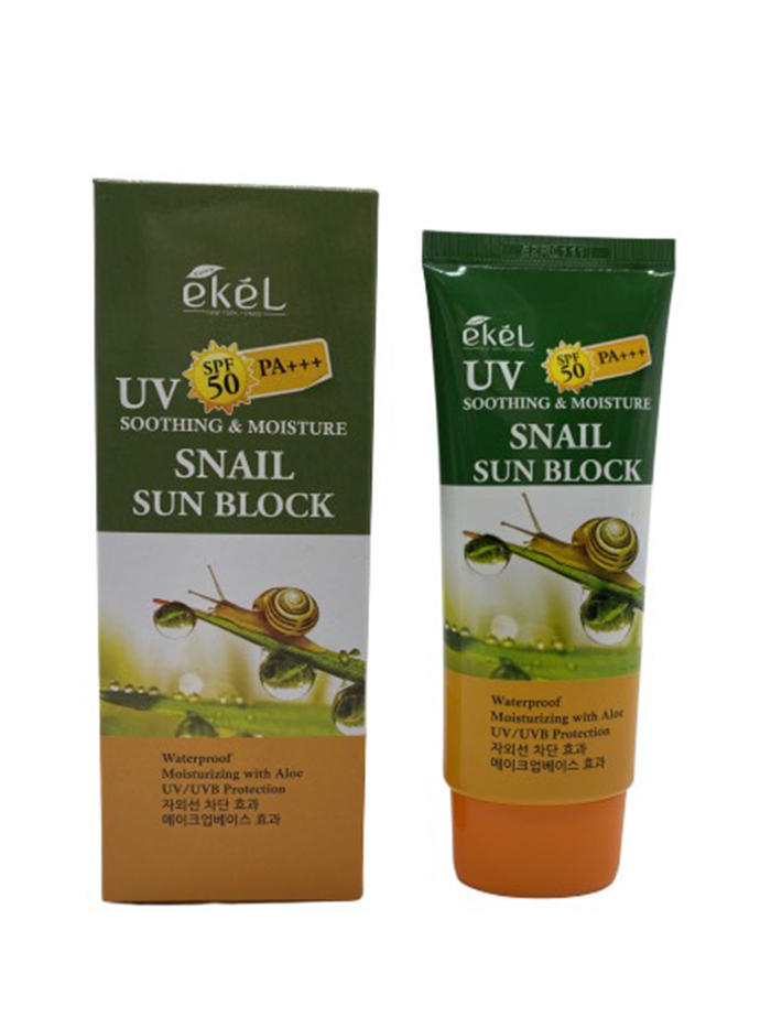 Купить Крем солнцезащитный Ekel UV snail ampule sun block SPF 50+/PA+++ с улиточным муцином 70мл
