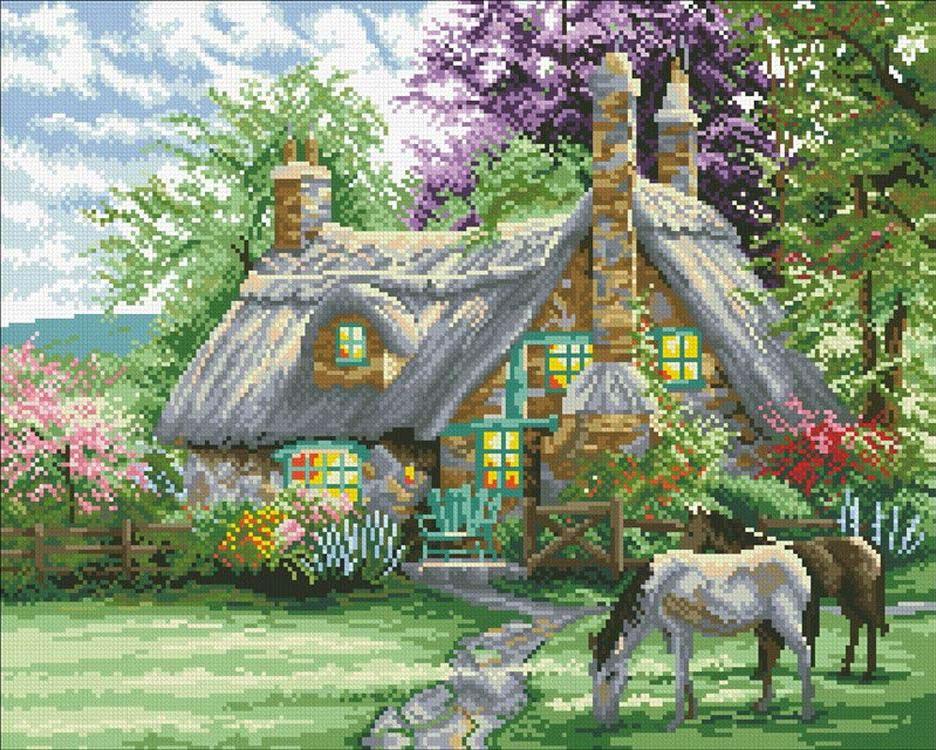 

Алмазная вышивка Паутинка Дворик, 50x40 см, Дворик