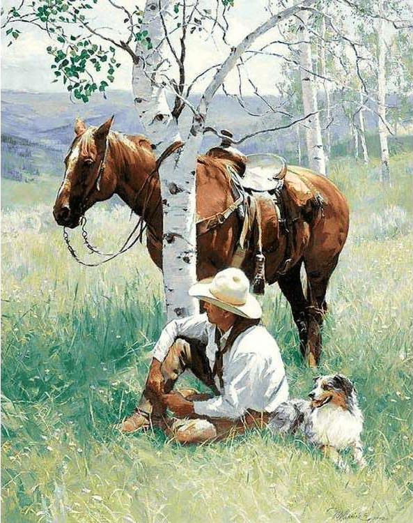 

Алмазная вышивка Гранни Охотник на привале, 38x48 см, Охотник на привале