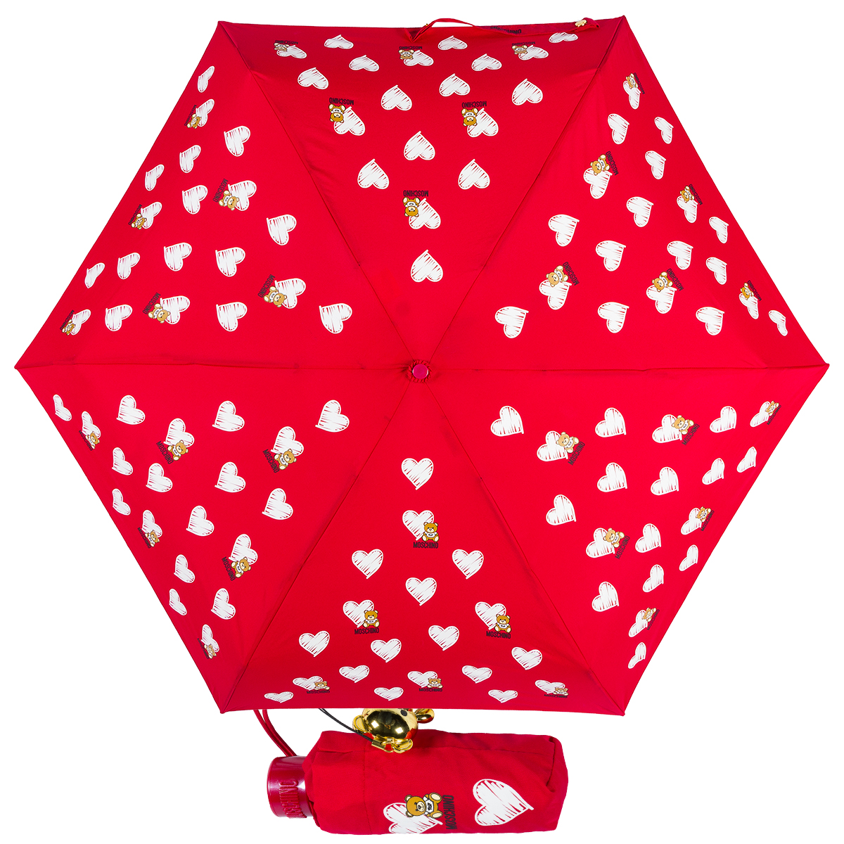 Зонт складной женский механический MOSCHINO 8127-SMINIC красный