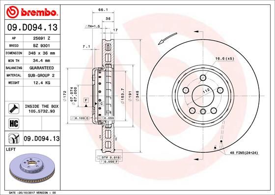 фото Тормозной диск brembo 09.d094.13