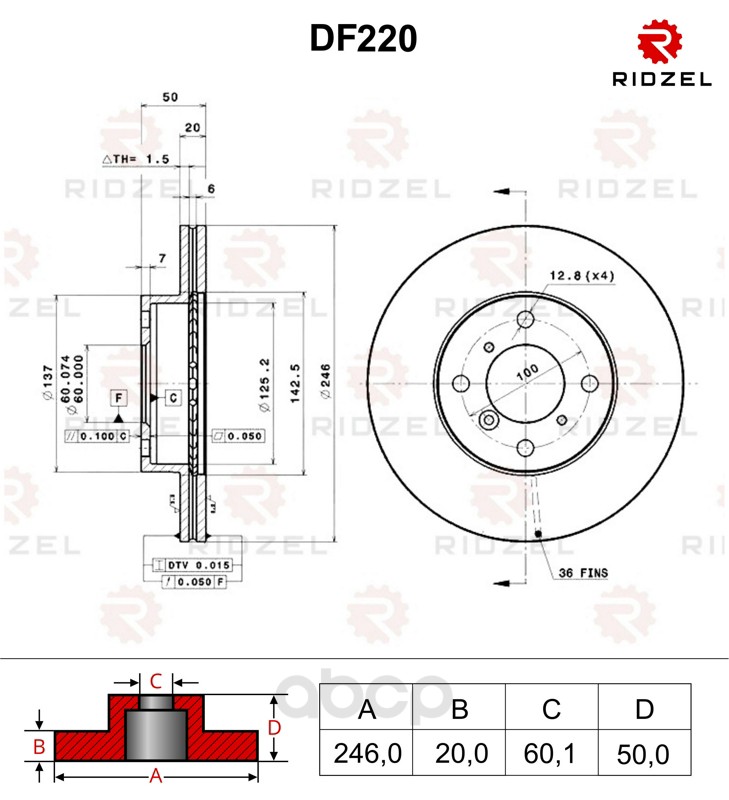 фото Тормозной диск ridzel df220 передний