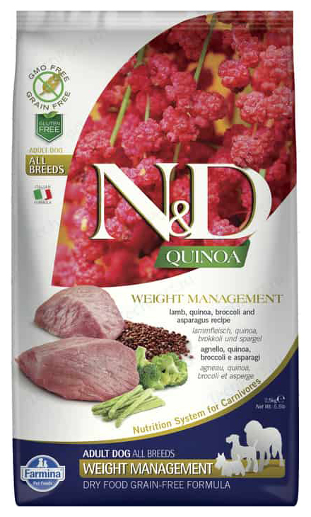 

Сухой корм для собак Farmina N&D Quinoa Weight Management, ягненок и киноа, 2,5кг, N&D Quinoa