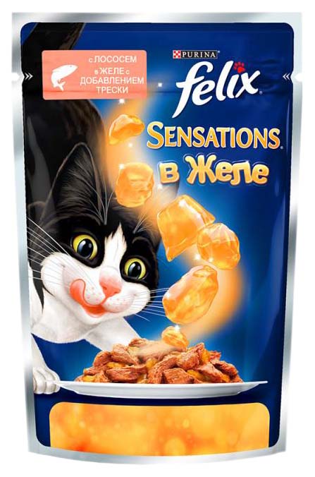 

Влажный корм для кошек Felix Sensation, лосось и треска в желе, 24шт, 85г, Sensation