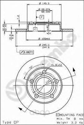 фото Тормозной диск brembo задний для 08521320