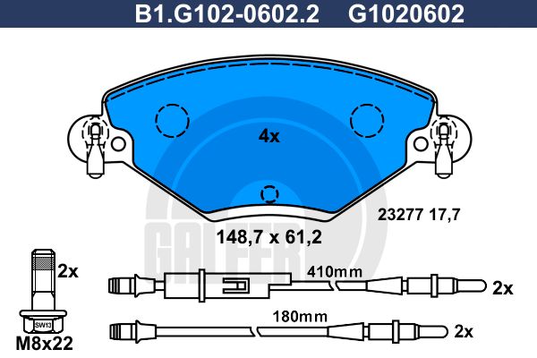 

Тормозные колодки GALFER дисковые B1G10206022