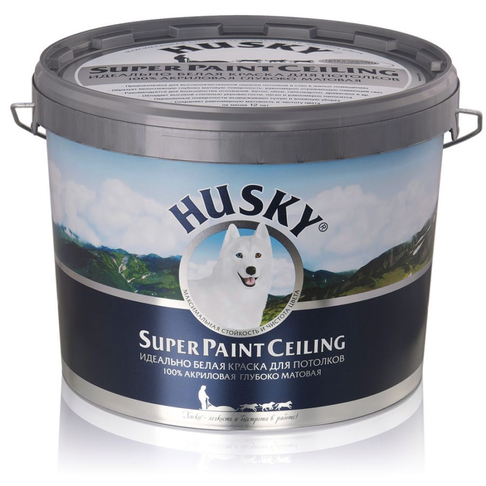 фото Краска husky super paint ceiling, белый, 10 л