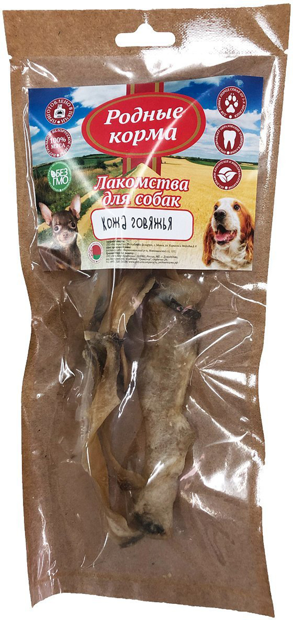 фото Лакомство для собак родные корма, кожа говяжья сушеная в печи, для мелких пород, 35г