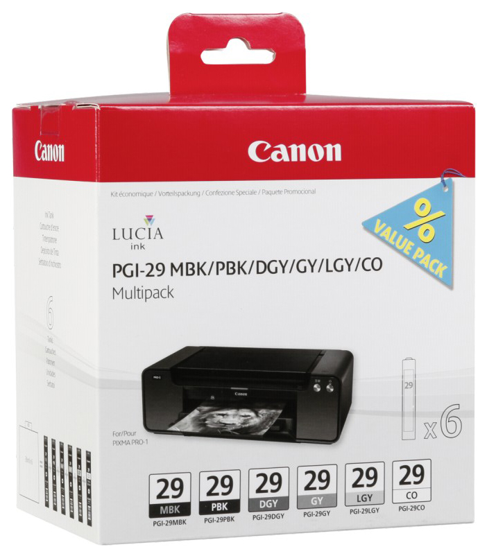 

Картридж для струйного принтера Canon PGI-29 (4868B018) цветной, оригинал, Черный;темно-серый;серый;светло-серый, PGI-29 MBK/PBK/DGY/GY/LGY/CO