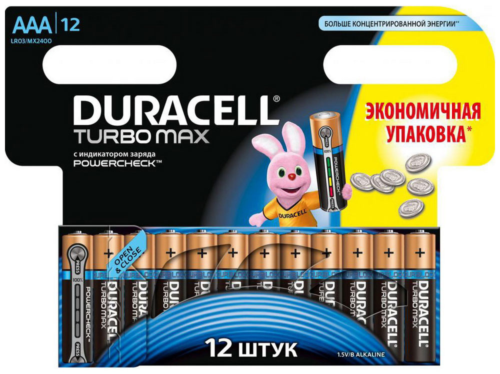 

Батарейка Duracell Turbo Max LR 03/MX 2400-12 BL TURBO MAX 12 шт, Duracell-1