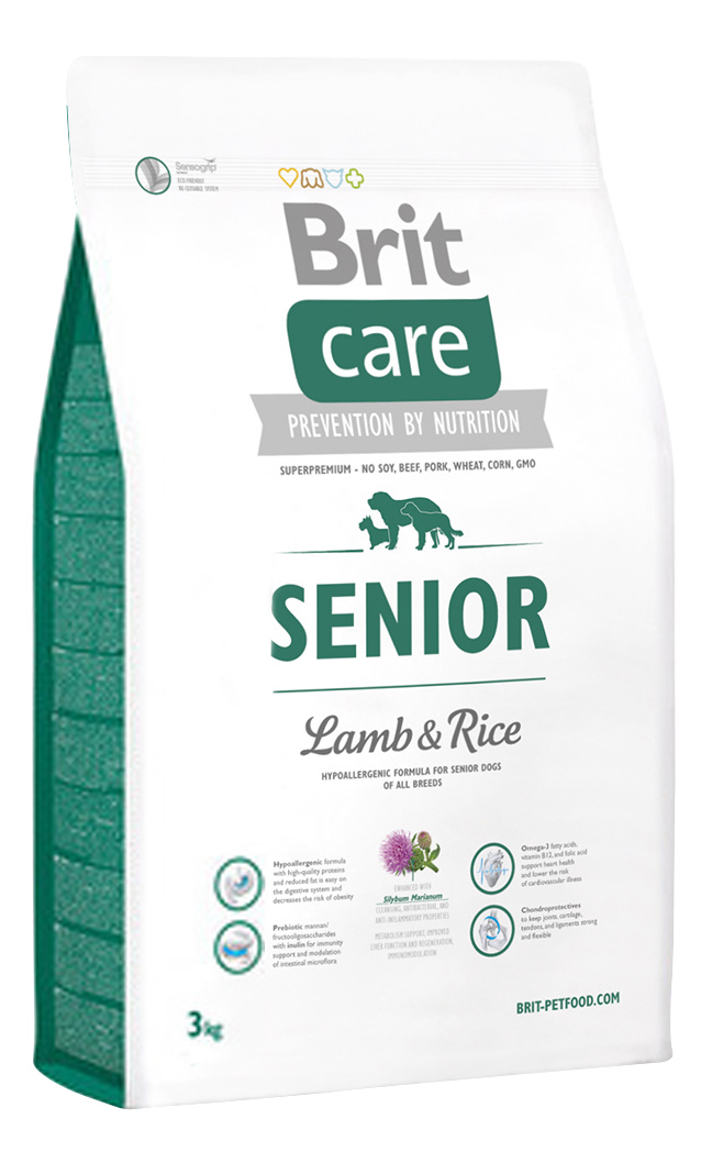 фото Сухой корм для собак brit care senior all breed, пожилых всех пород, ягненок, рис, 3кг