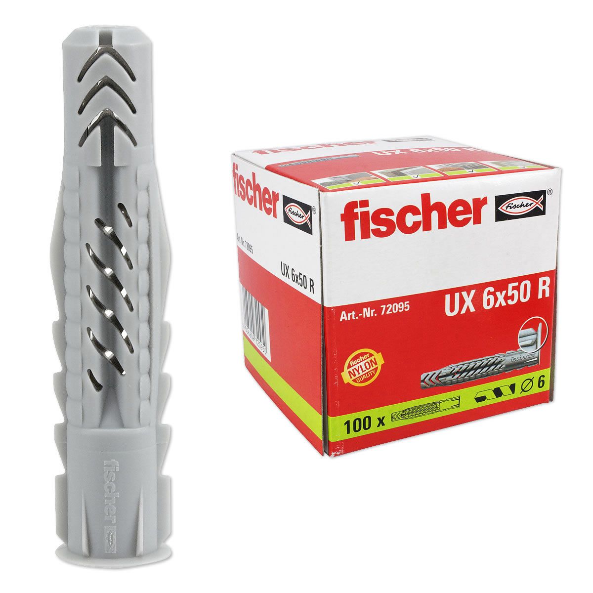 Дюбель универсальный с буртом Fischer UX 6X50 R (100 шт) 72095 дюбель универсальный fischer 14x70 duopower 2 шт 537655