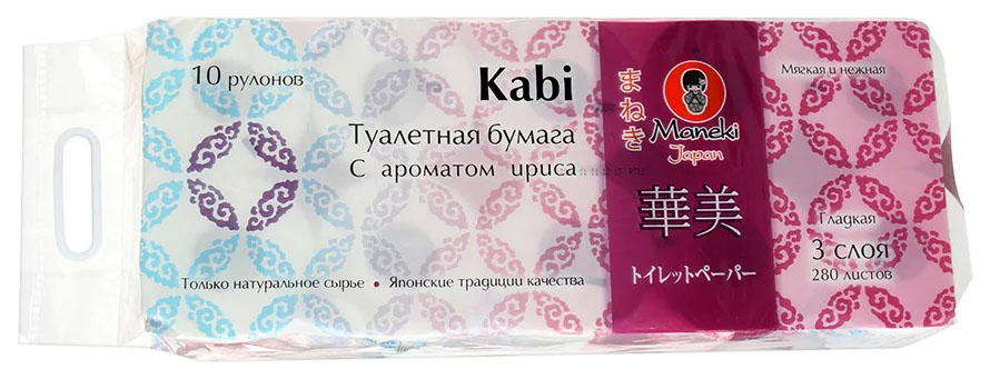 Туалетная бумага Maneki Kabi аромат ириса 3 слоя 10 шт