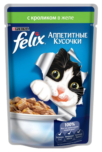 фото Влажный корм для кошек felix аппетитные кусочки, кролик, 24шт, 85г