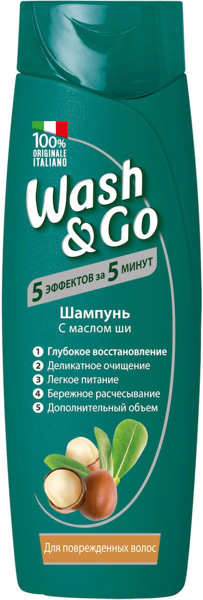 фото Шампунь wash&go с маслом ши для поврежденных волос 400мл wash & go