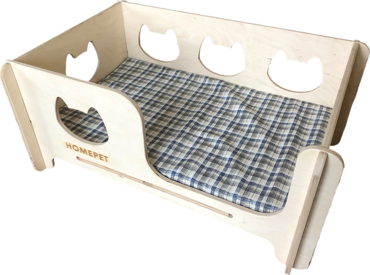 фото Кроватка универсальная деревянная homepet с матрасом, средняя, 75x56x27 см