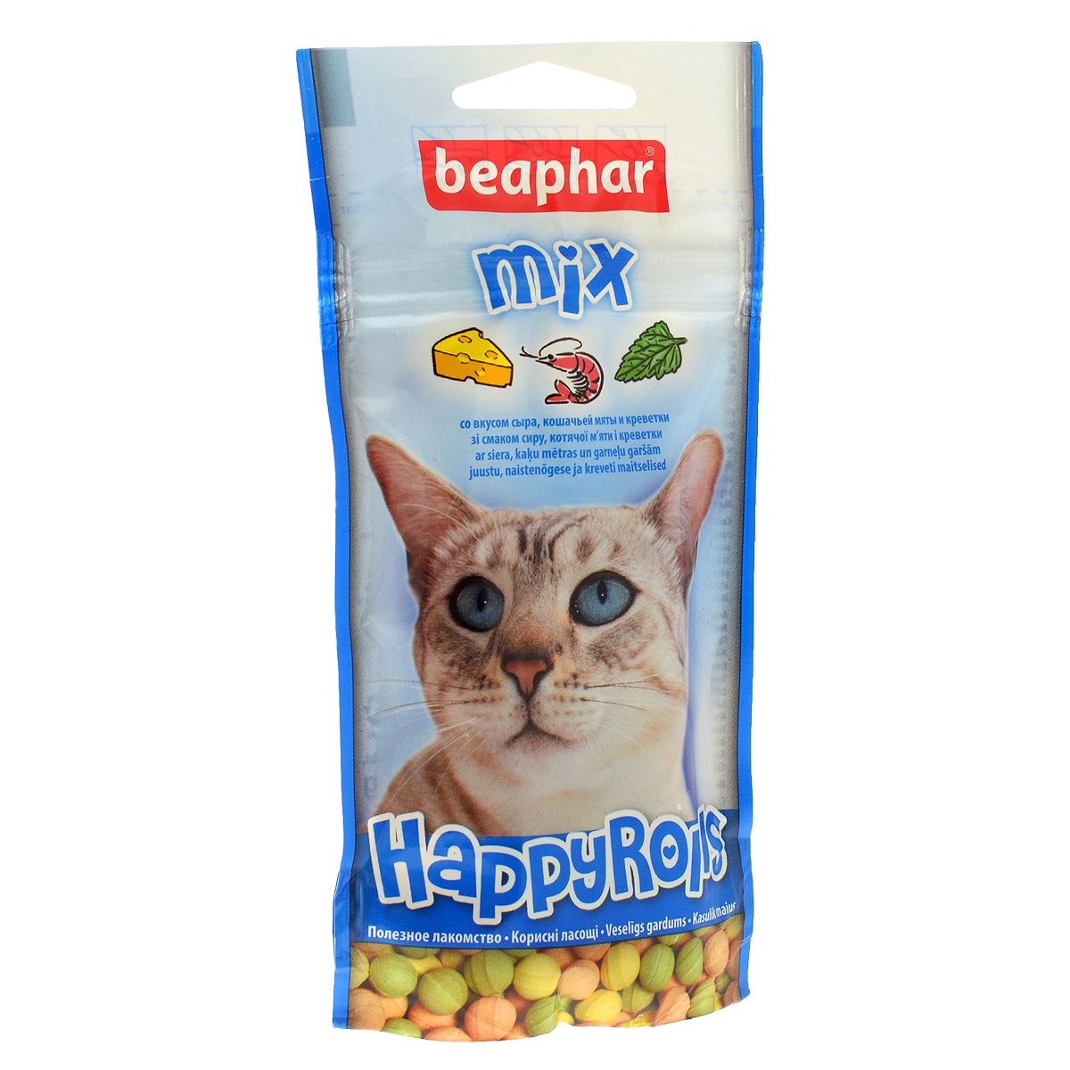 фото Лакомство для кошек beaphar happy rolls шарики, креветки, сыр, кошачья мята, 80 шт, 50 г
