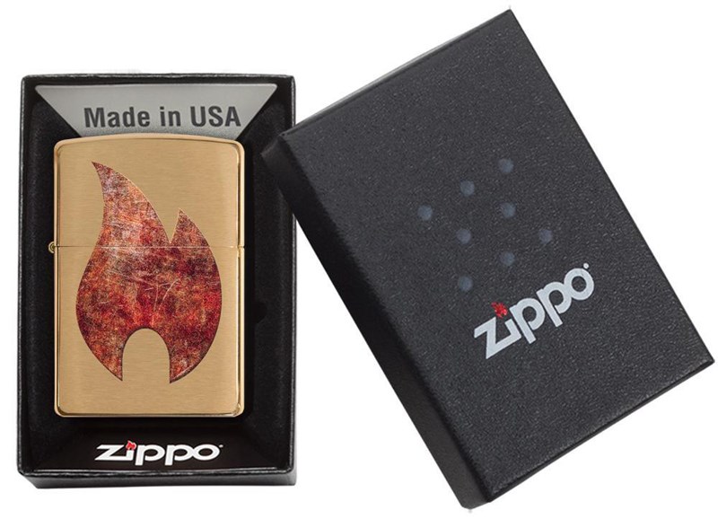 

Бензиновая зажигалка Zippo Rusty Flame Brushed Brass, Золотистый, Rusty Flame