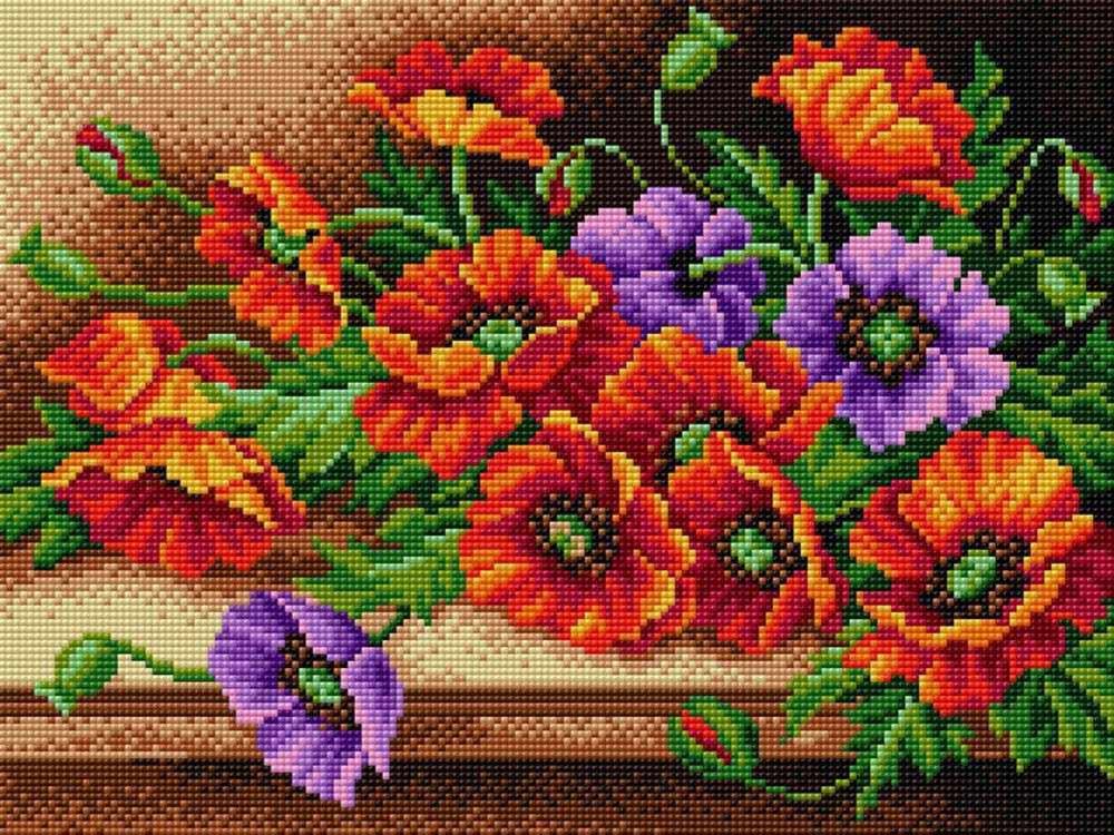 

Алмазная вышивка Вышиваем бисером Маки на столе, 30x40 см, Маки на столе