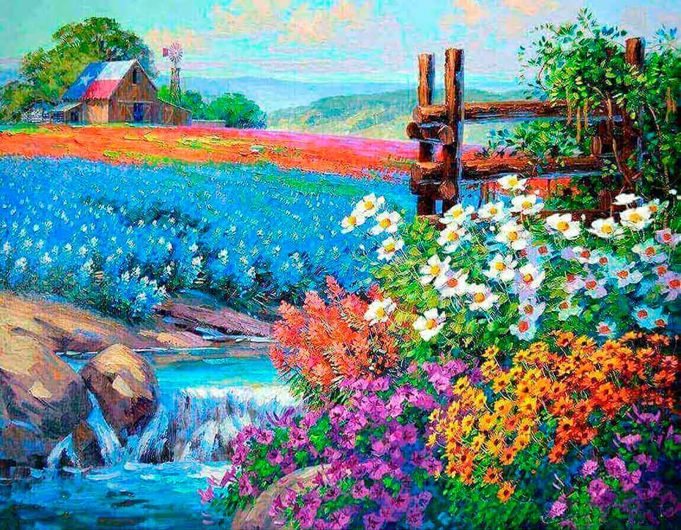 

Алмазная вышивка Цветной Цветочное поле, 40x50 см, Цветочное поле
