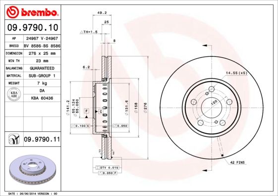 фото Тормозной диск brembo 09.9790.11