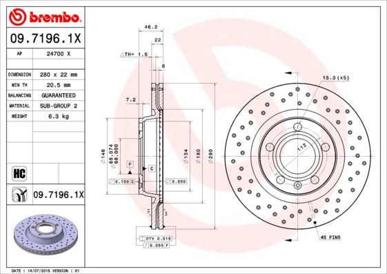 фото Тормозной диск brembo 09.7196.1x