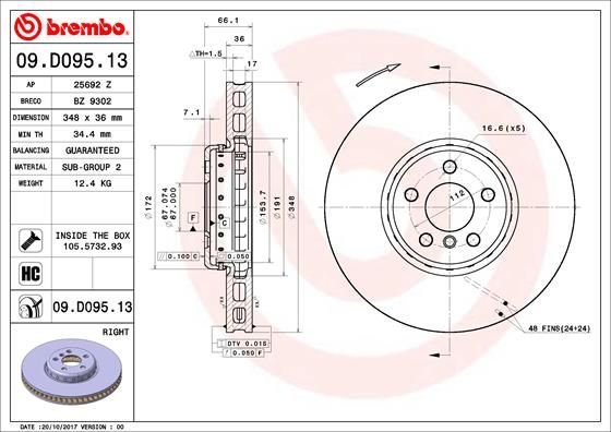 фото Тормозной диск brembo 09.d095.13