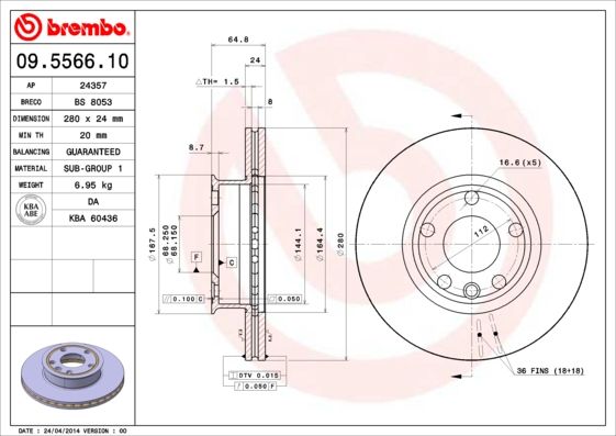 

Тормозной диск brembo 09.5566.10