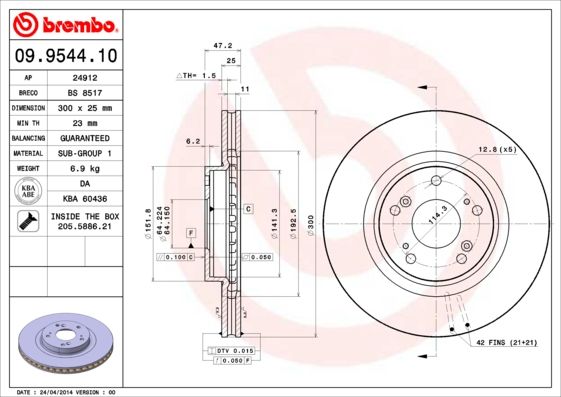 фото Тормозной диск brembo 09.9544.10