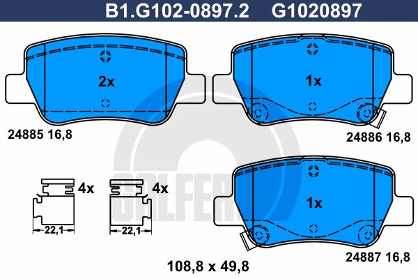 

Комплект тормозных дисковых колодок GALFER B1.G102-0897.2