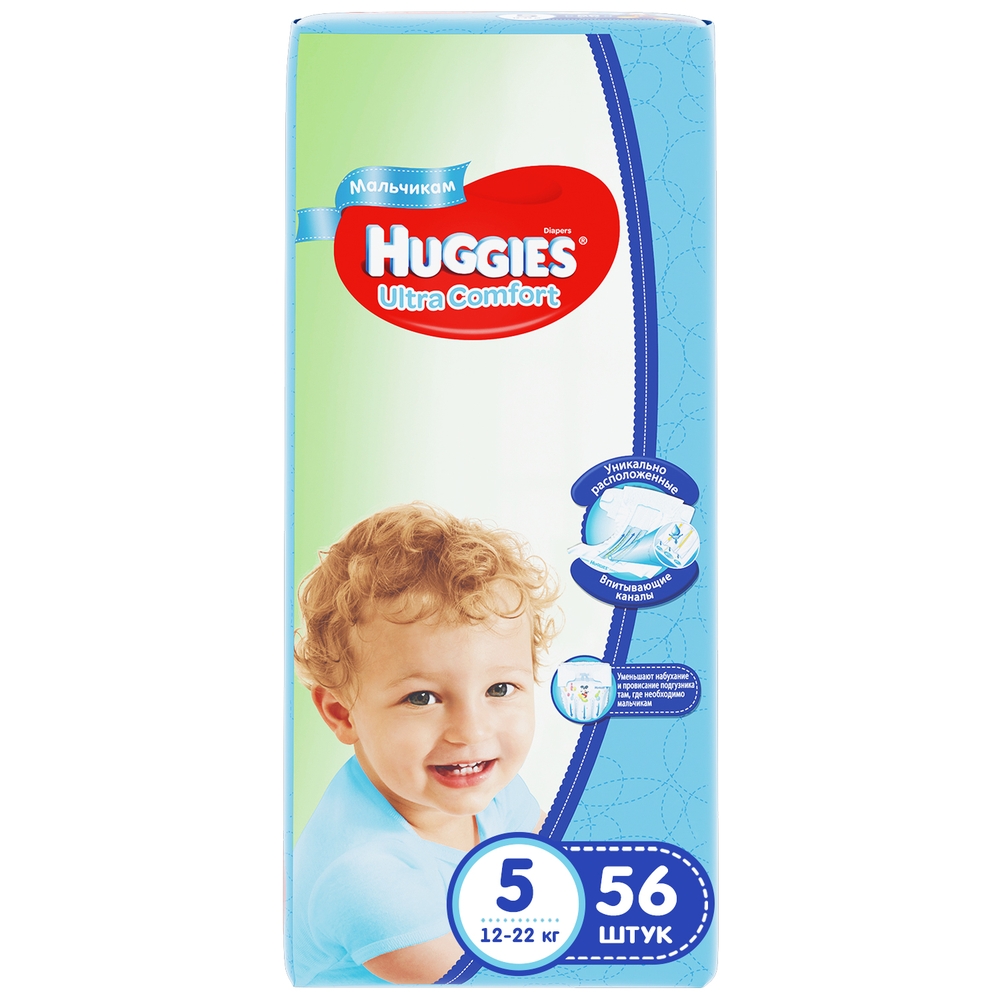 Подгузники Huggies Ultra Comfort для мальчиков 5 (12-22 кг), 56 шт. подгузники huggies huggies little swimmers 3 8 кг 12 шт