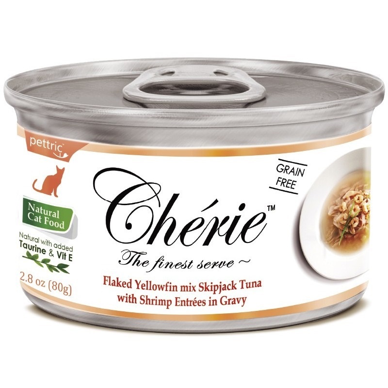 Консервы для кошек и котят Pettric Cherie in Gravy, с тунцом и креветками в подливе, 80г