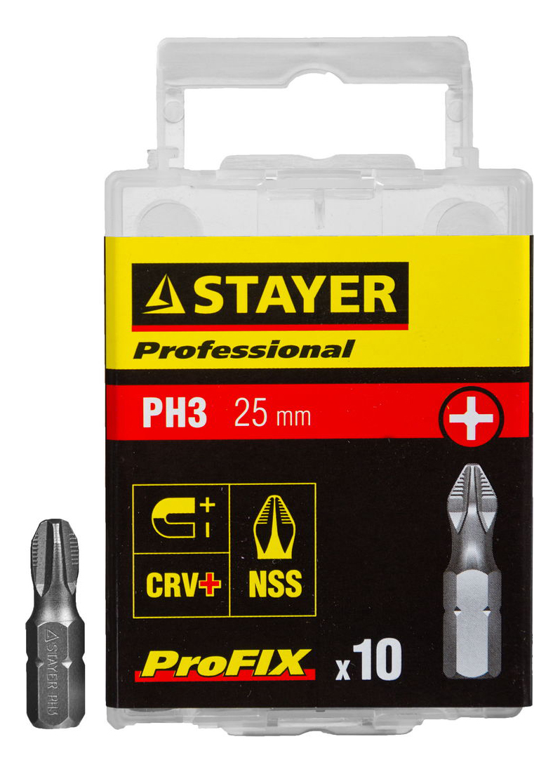 

Набор бит PH для шуруповерта Stayer 26201-3-25-10_z01, Биты Stayer 'PROFESSIONAL' ProFix Phillips, тип хвостовика C 1/4', № 3, L=25мм, 10шт