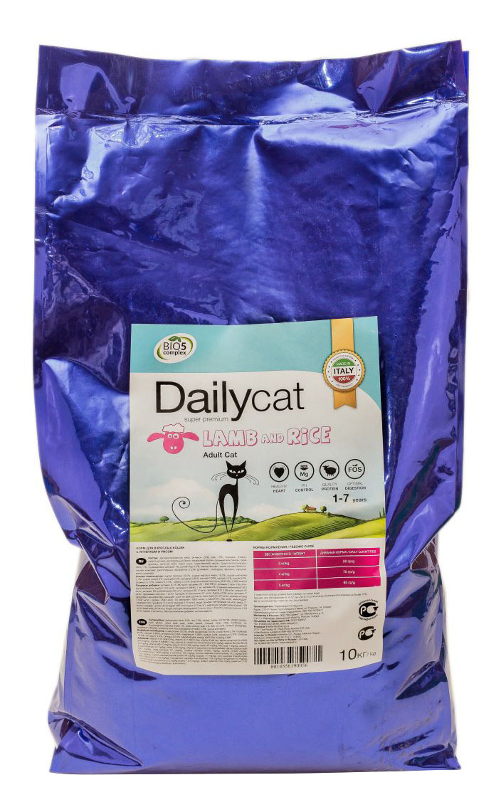 фото Сухой корм для кошек dailycat adult, ягненок и рис, 10кг