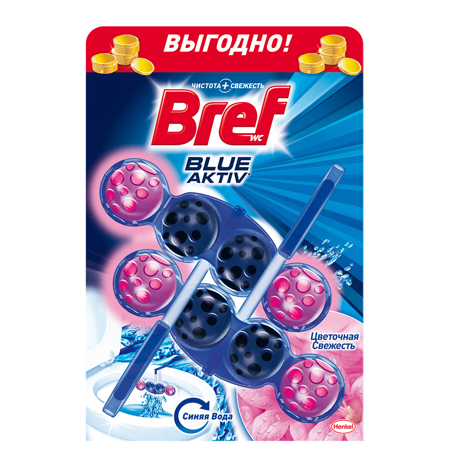 фото Блок bref blue activ цветочная свежесть подвесной для унитаза 3*50 г