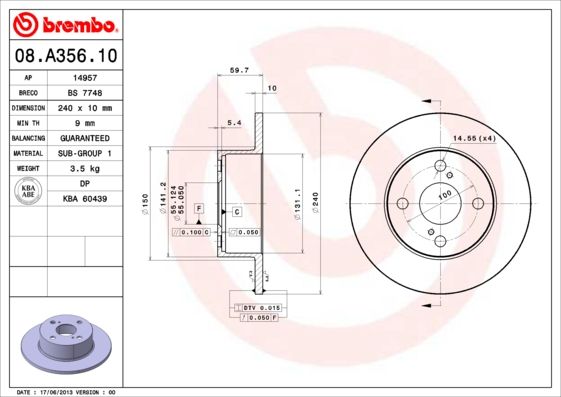 фото Тормозной диск brembo 08.a356.10