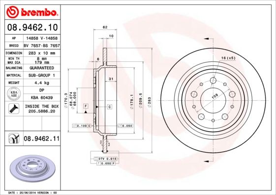 фото Тормозной диск brembo 08.9462.11