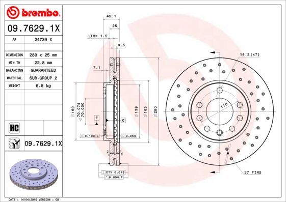 фото Тормозной диск brembo 09.7629.1x